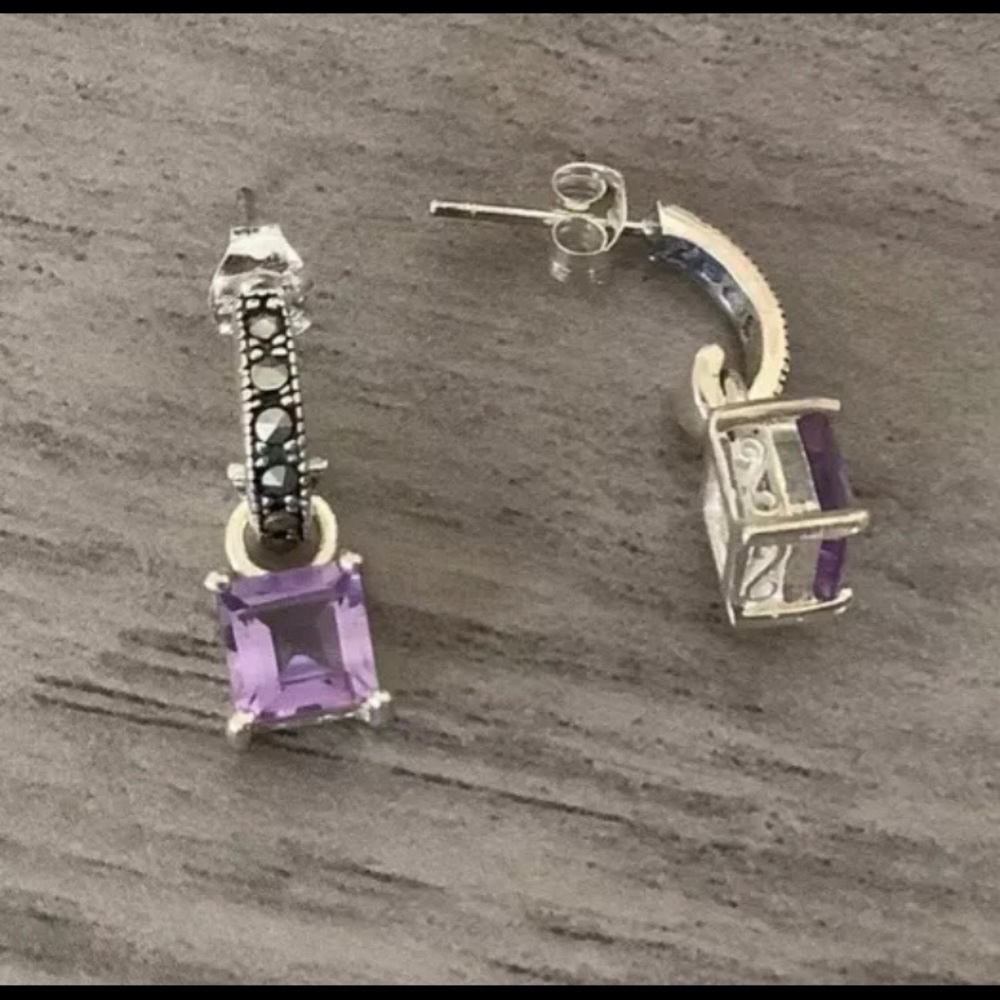 VTG 925 silver Marcasite and amethyst earrings and cross pendant with necklace